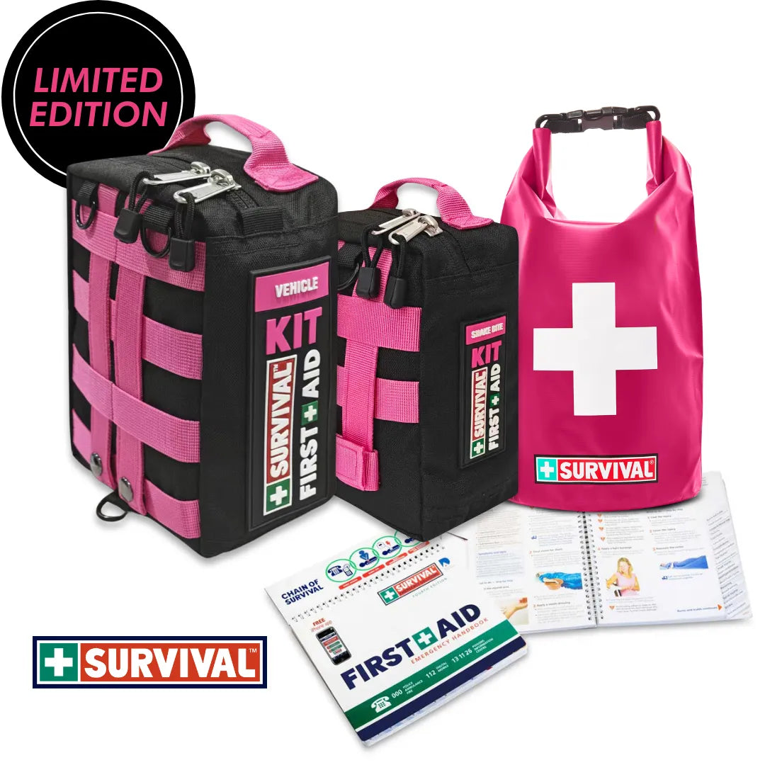 Black + Pink Vehicle First Aid Bundle | Road & Outdoor | Survival