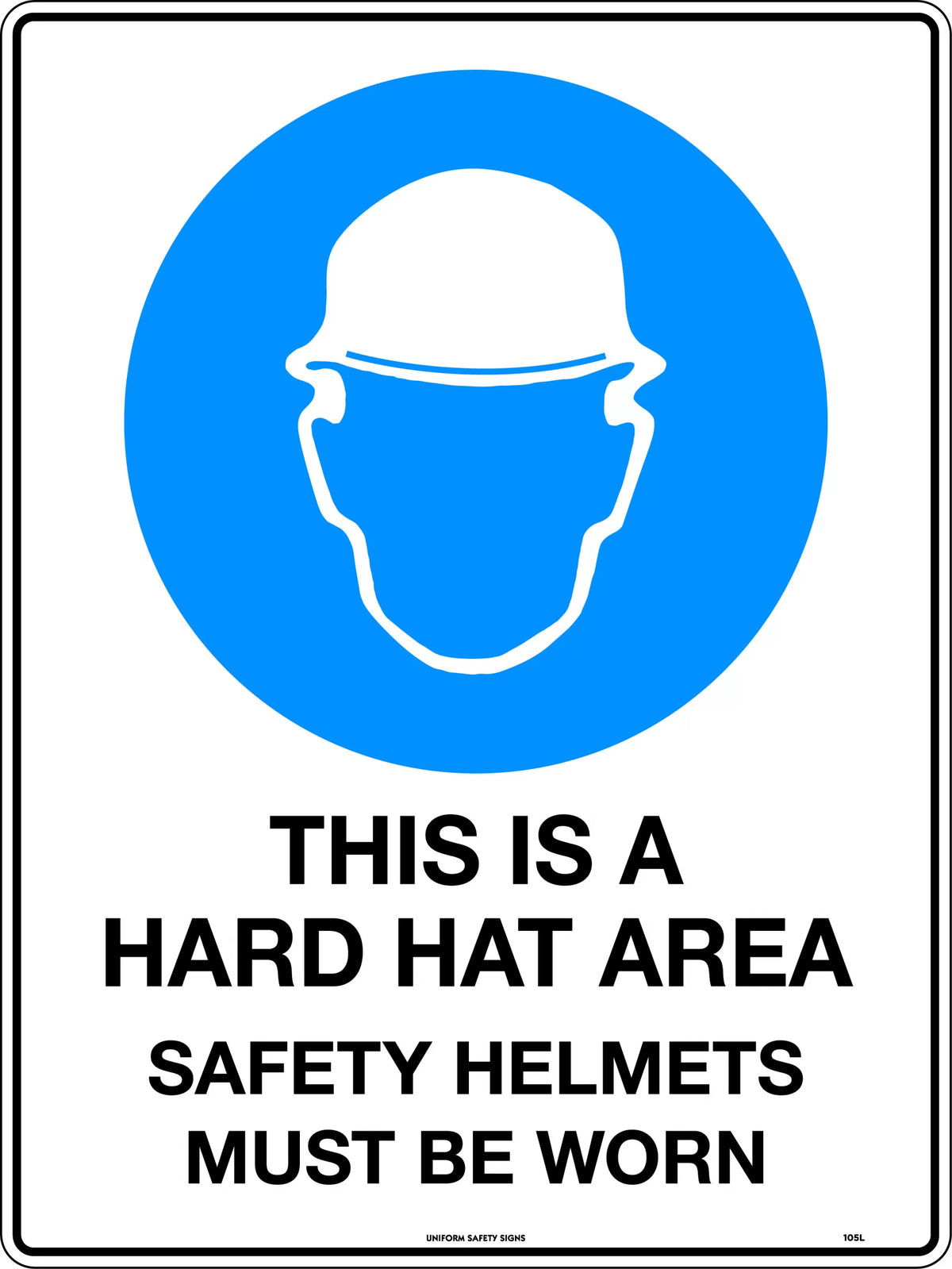 450x300mm Hard Hat Area Sign | Construction Sites | Uniform Safety Signs