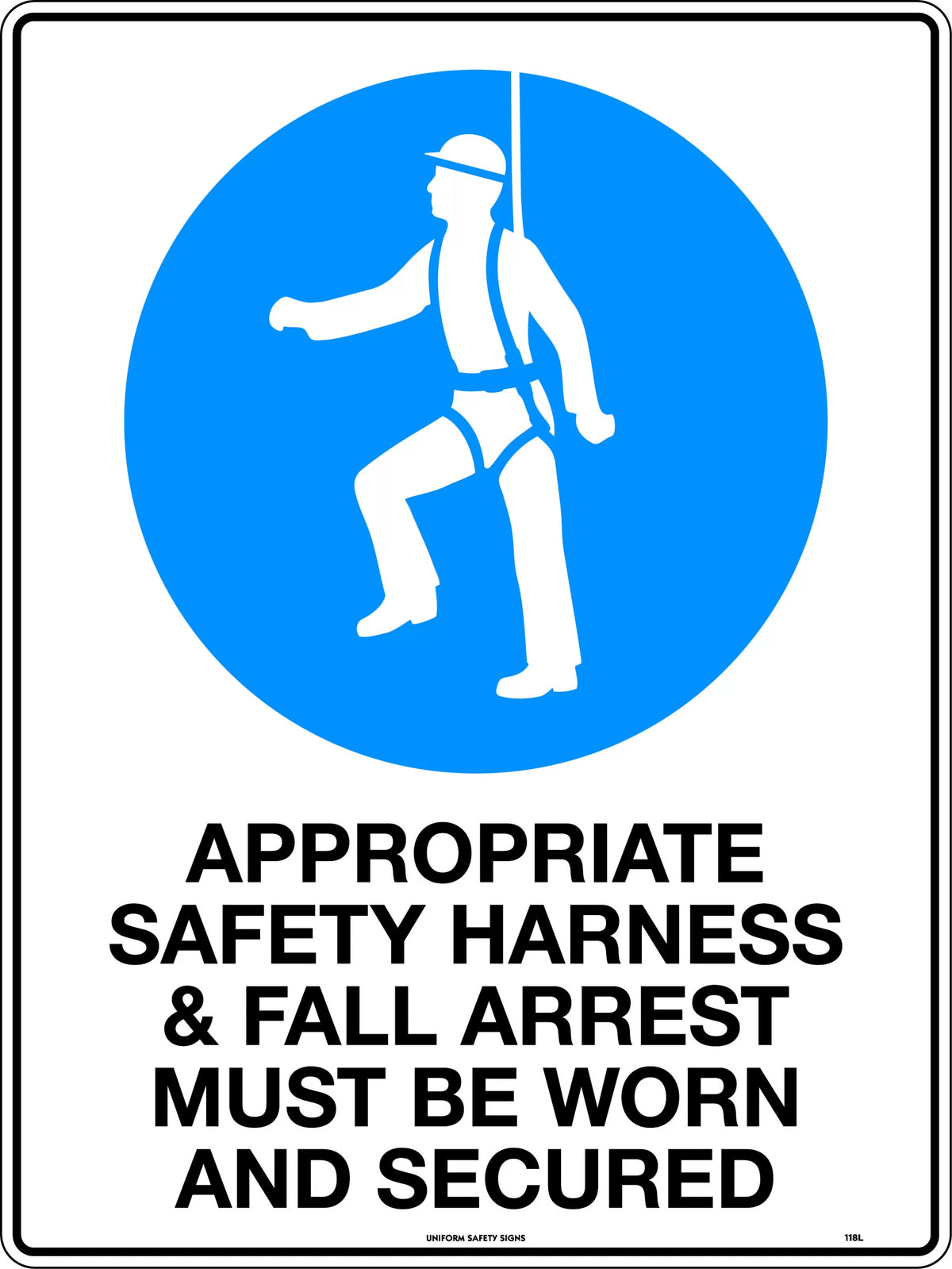 140x120mm Mandatory Harness Sign | High-Risk Work Sites | Uniform Safety Signs