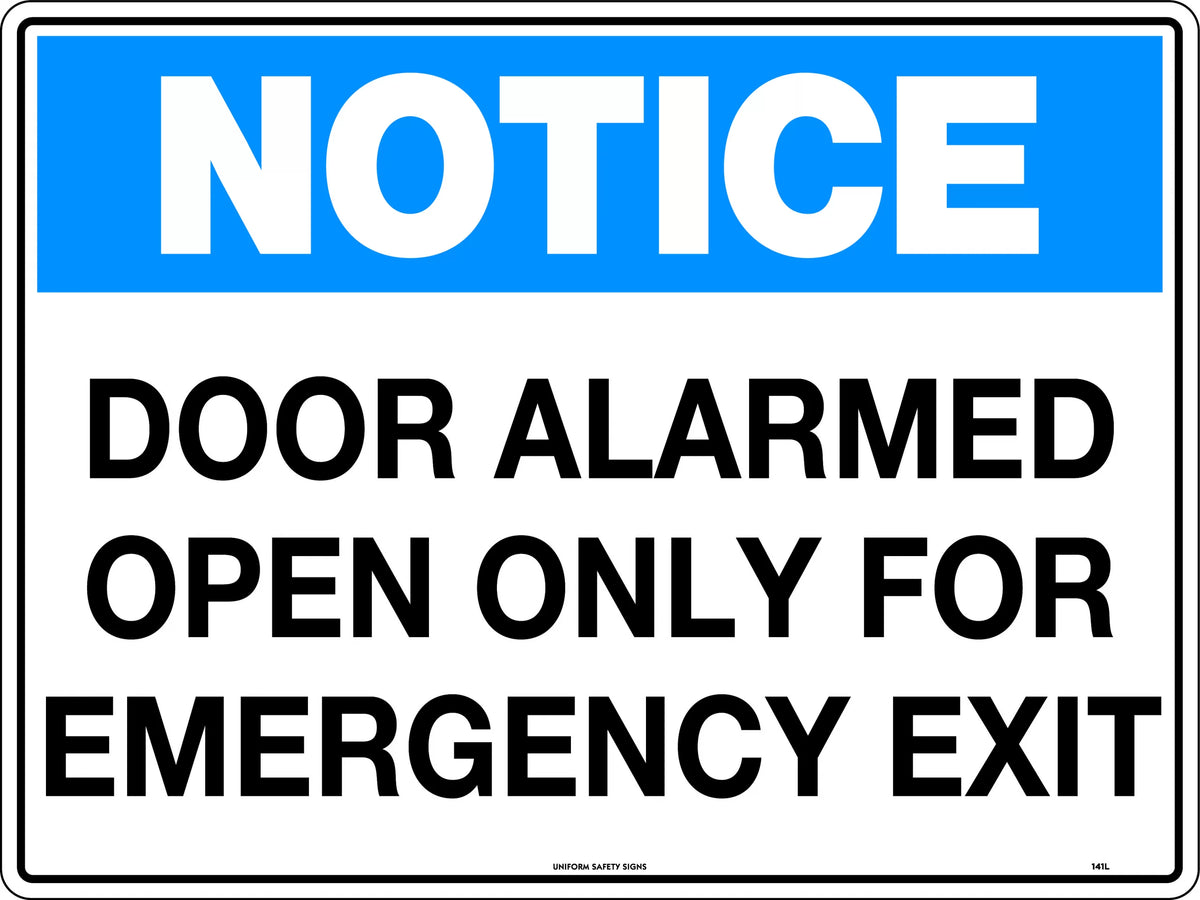 600x400mm Emergency Exit Notice | Commercial Buildings | Uniform Safety Signs