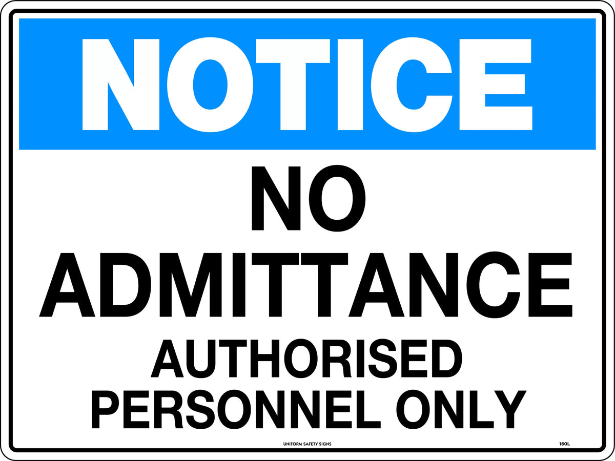 300x225mm Metal Notice No Admittance Authorised Personnel Only Sign | Uniform Safety Signs
