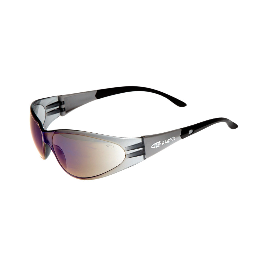 Raider Grey Frame Safety Glasses with Blue Mirror Lens | Vision Safe
