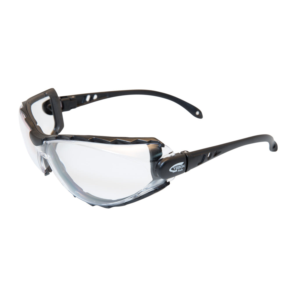 Black Frame Positive Seal Safety Glasses with Strap | Vision Safe