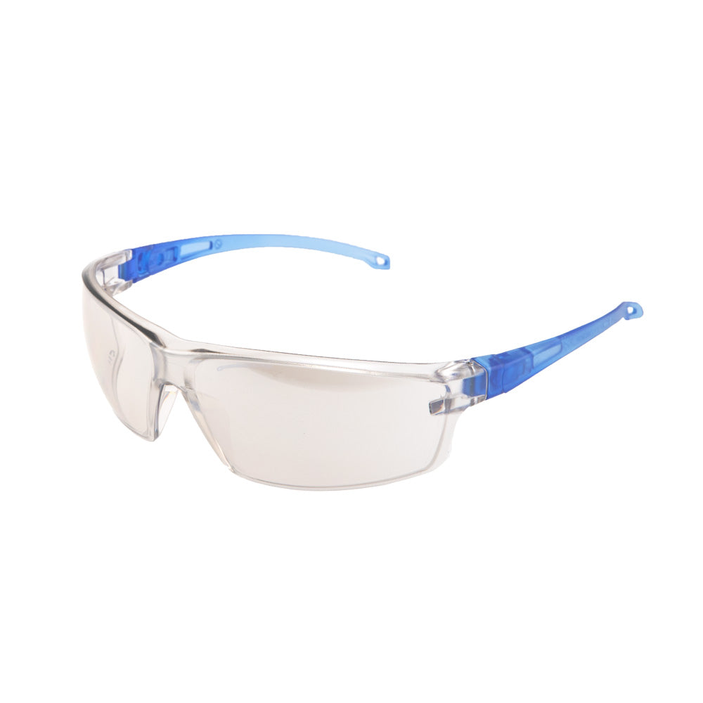 Blue Frame Safety Glasses with Silver Mirror Lens | Vision Safe