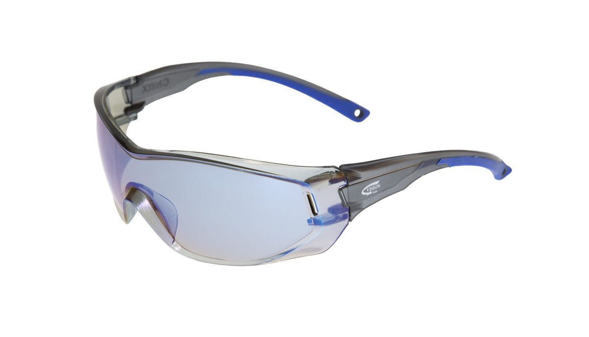 Blue Frame Safety Glasses with Blue Mirror Lens | Vision Safe
