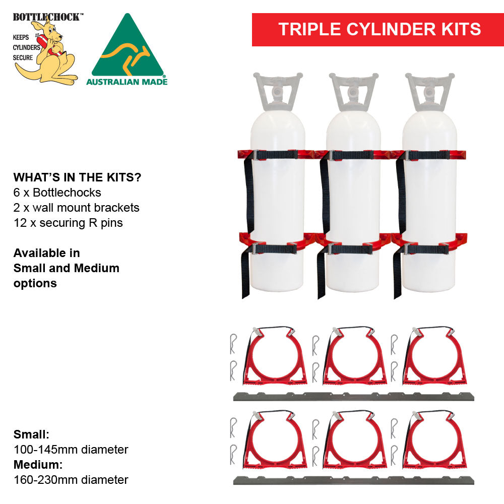 Galvanised Triple Red Cylinder Restraint Kit (100-145mm) | Vision Safe, view 2