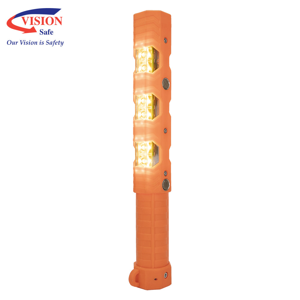 Rechargeable LED Traffic Baton 340mm with Magnetic Base | Vision Safe