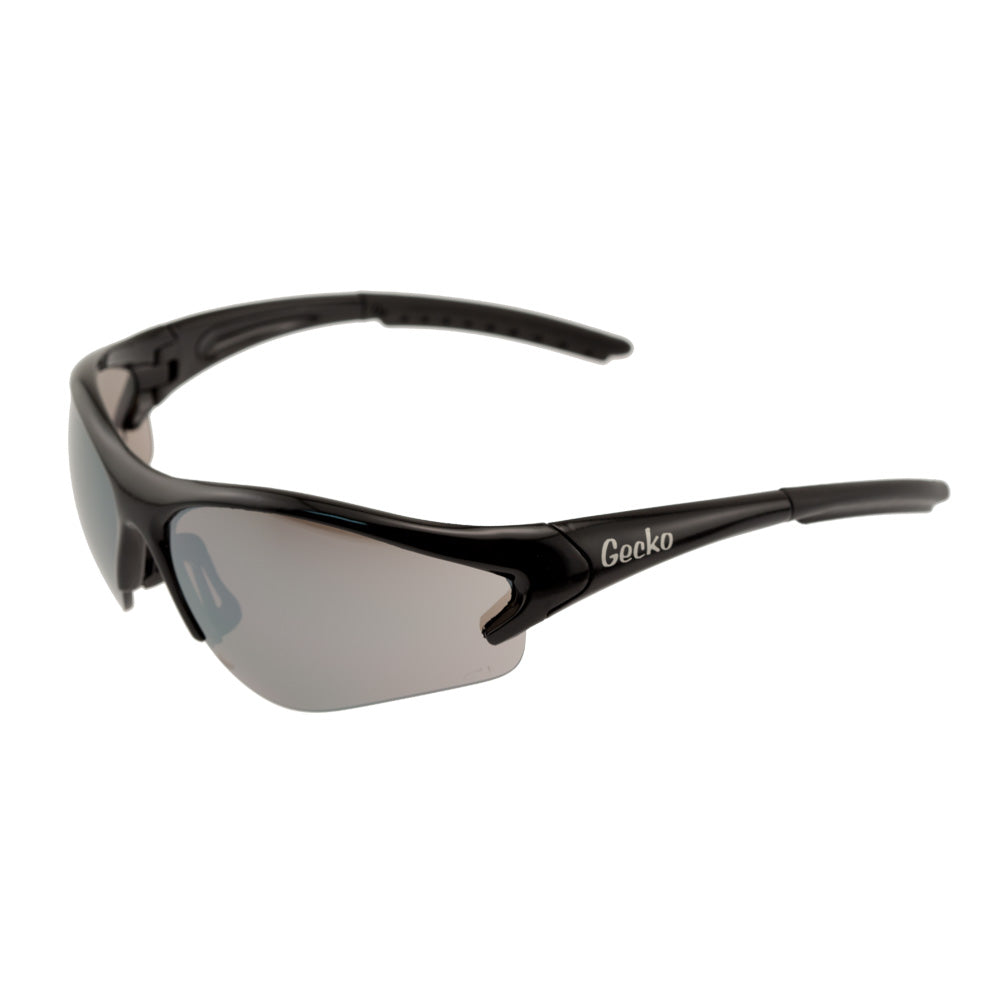 Gloss Black Safety Sunglasses with Dark Silver Mirror Lens | Vision Safe
