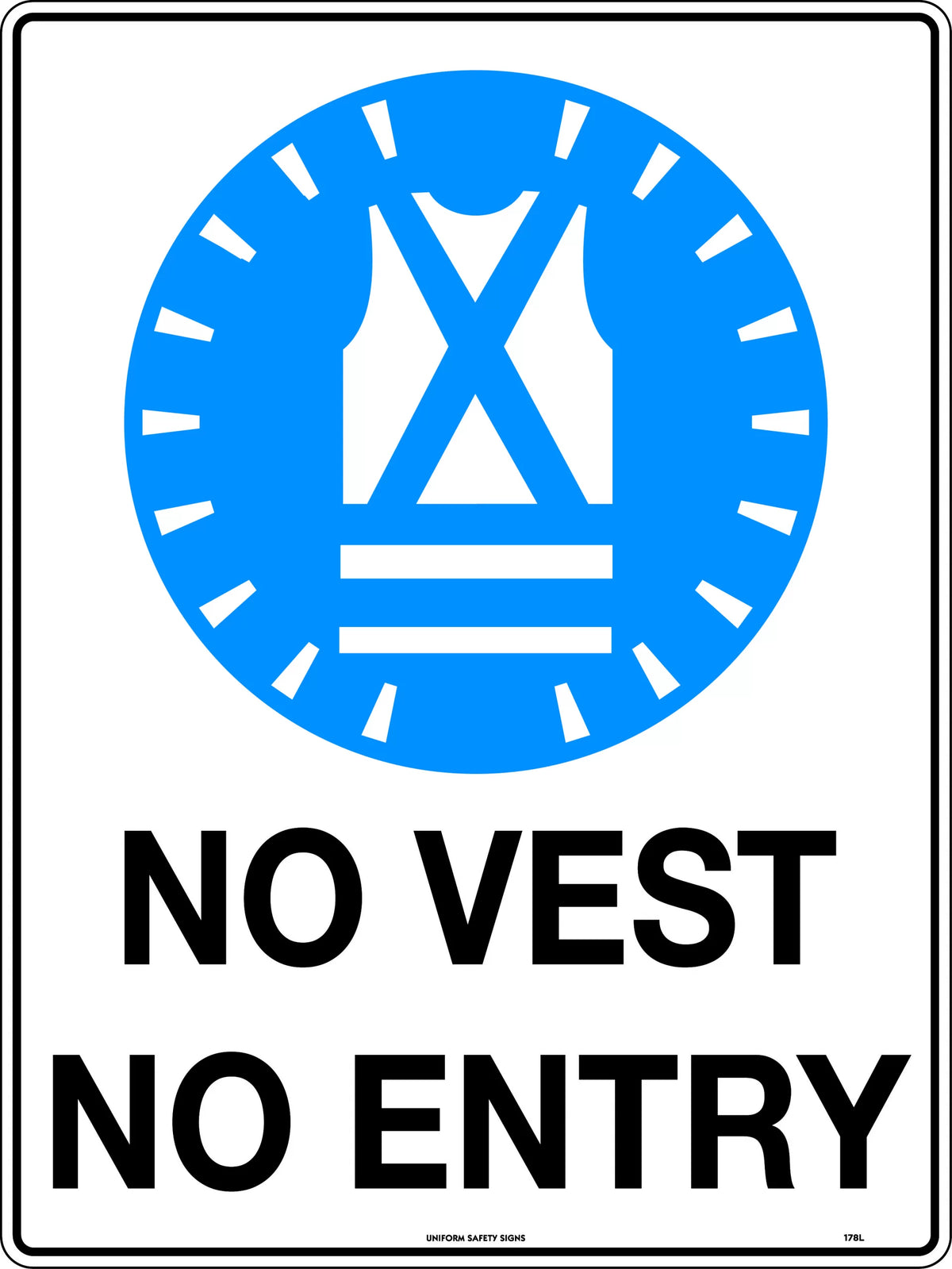 600x400mm No Vest Mandatory Sign | Site Access Control | Uniform Safety Signs
