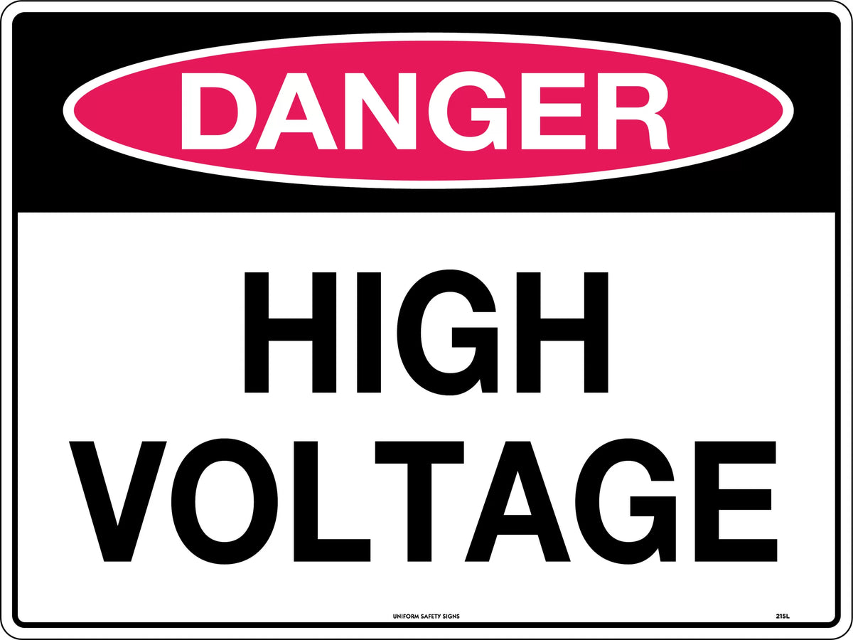 140x120mm Self Adhesive Danger High Voltage Safety Sign - Pkt Of 4 | Uniform Safety Signs