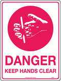 140x120mm Self Adhesive Danger Keep Hands Clear Hands Sign - Pkt Of 4 | Uniform Safety Signs