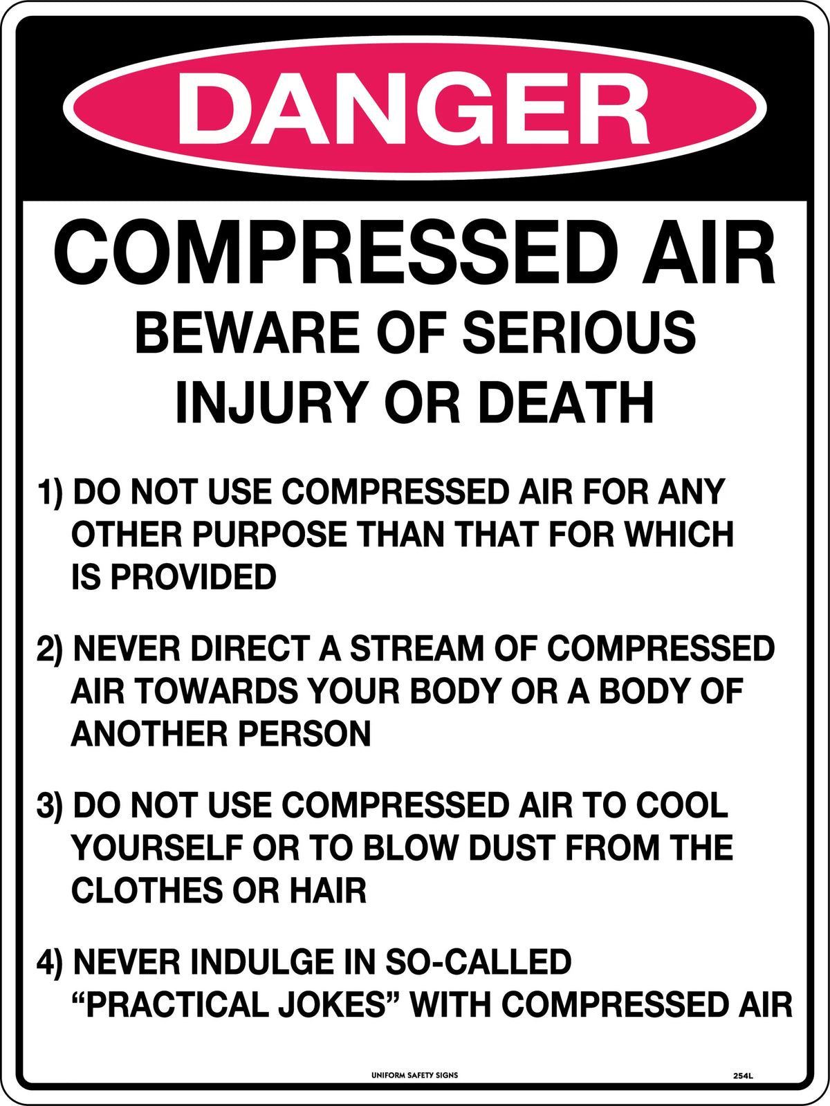 Serious Self Adhesive Compressed Air Sign | Uniform Safety Signs