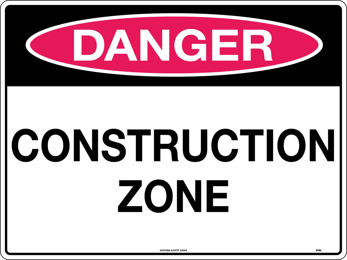 Corflute Danger Construction Zone Sign | Site Perimeters | Uniform Safety Signs
