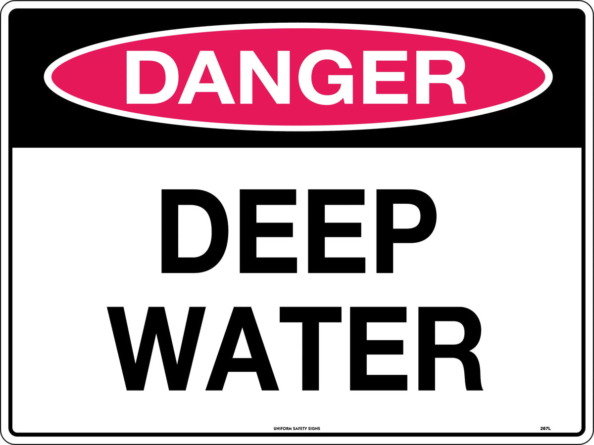 600x400mm Deep Water Danger Sign | Waterfront Sites | Uniform Safety Signs