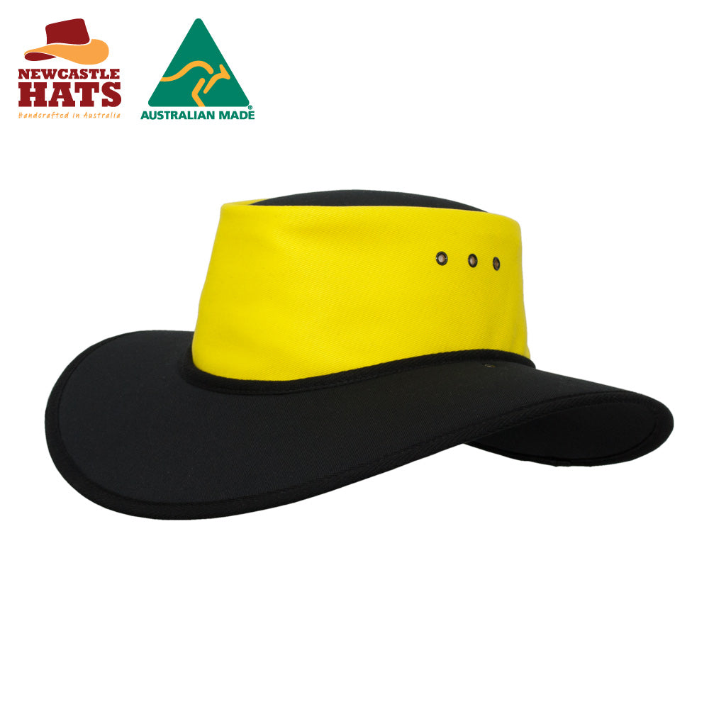 Nullarbor High-Visibility Yellow and Black Wide Brim Hat | Vision Safe