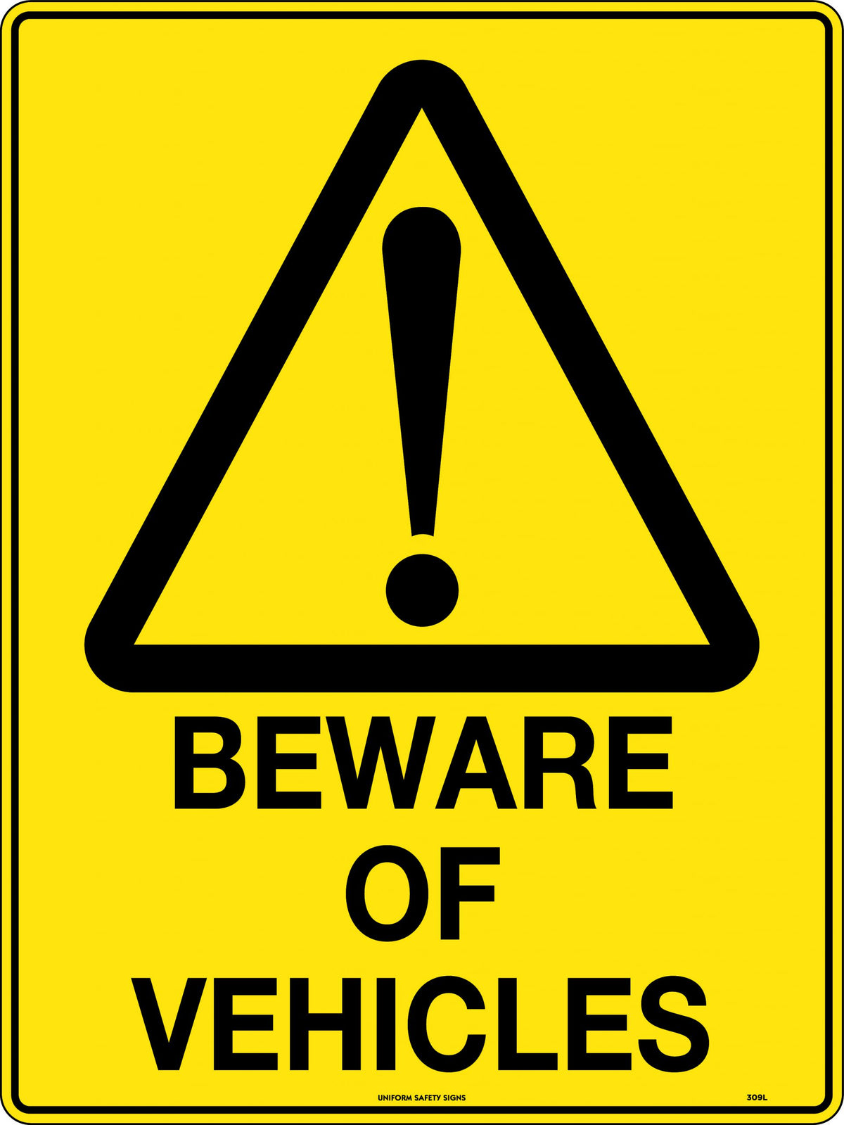 600x400mm Beware of Vehicles Sign | Site Traffic Control | Uniform Safety Signs