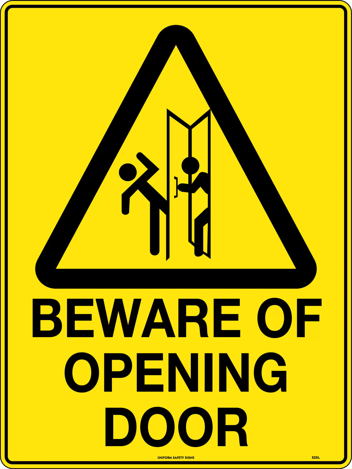 Metal Caution Opening Door Sign | High-Traffic Doorways | Uniform Safety Signs