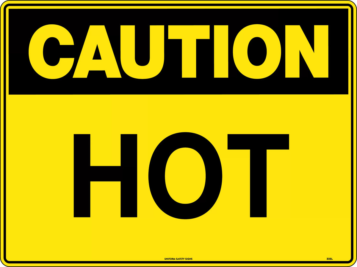 600x400mm Caution Hot Sign | Industrial Plant Rooms | Uniform Safety Signs