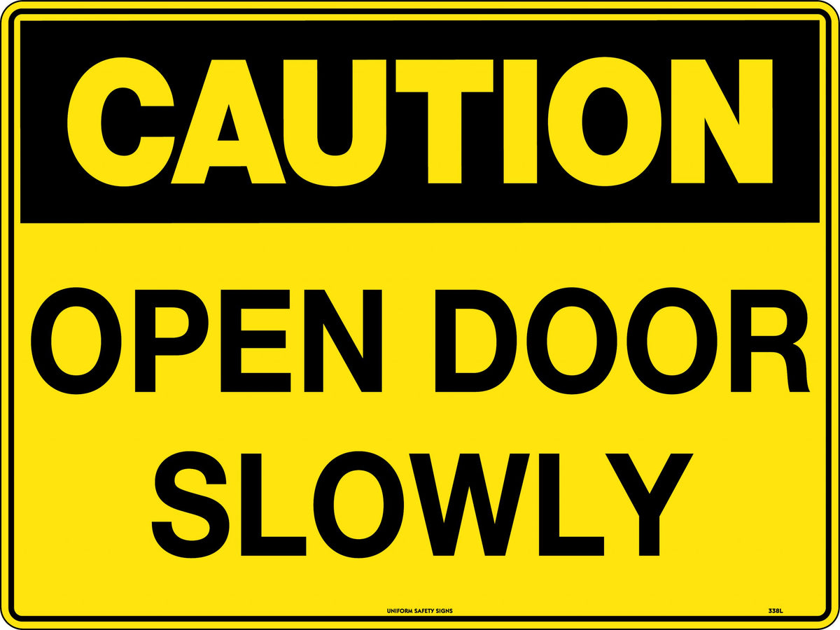 Poly Caution Open Door Slowly Sign | Warehouse Doors | Uniform Safety Signs