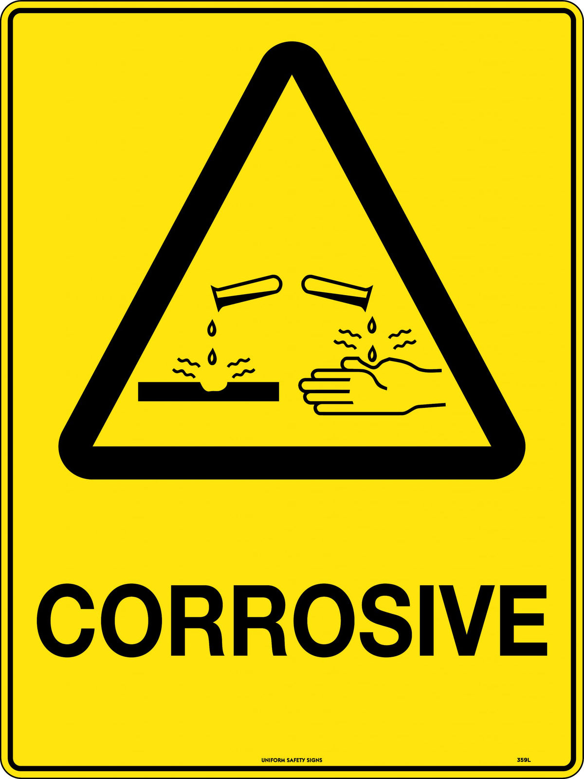 Metal Corrosive Warning Sign | Chemical Storage Areas | Uniform Safety Signs