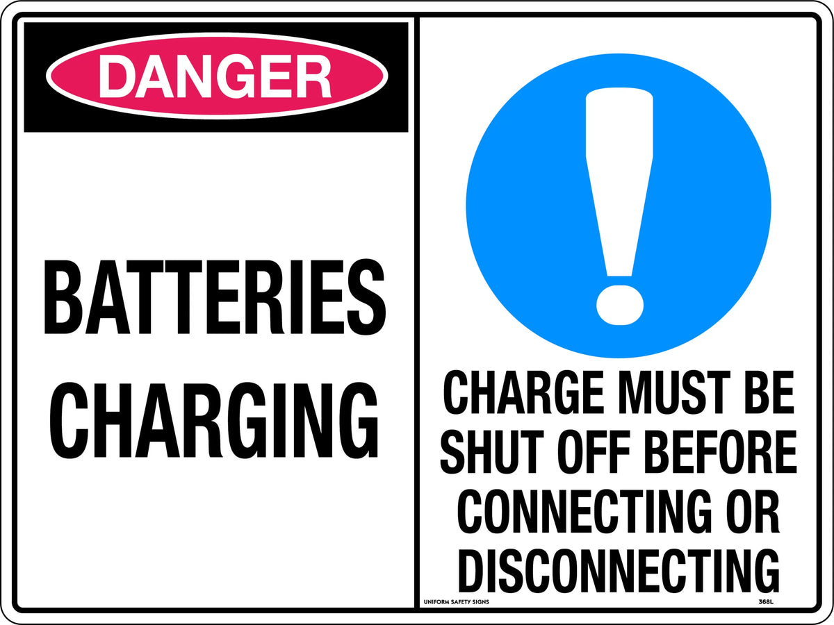 600x400mm Battery Charging Sign | Battery Rooms | Uniform Safety Signs