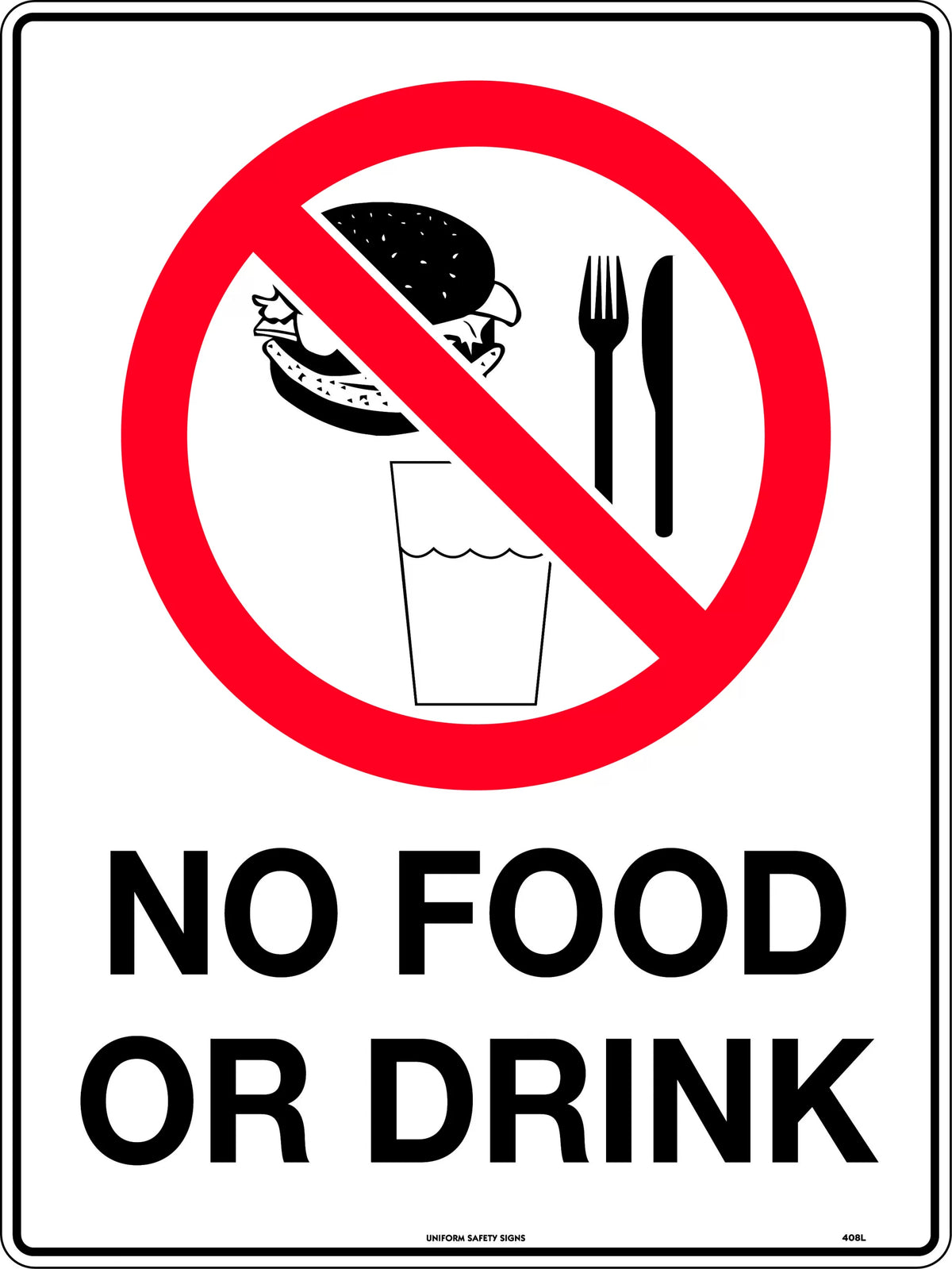 Metal No Food or Drink Sign | Food Processing Areas | Uniform Safety Signs