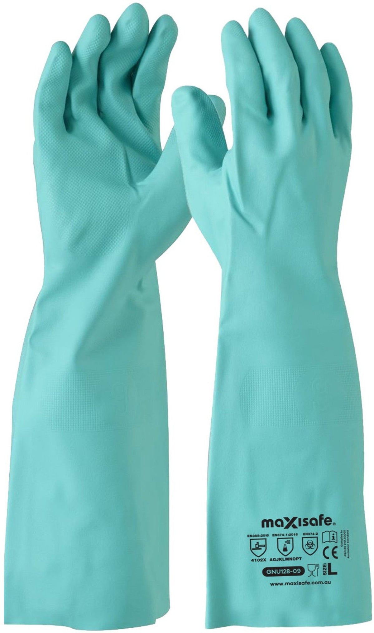 46cm Green Nitrile Chemical Gauntlet Glove - Large - Safety Gloves