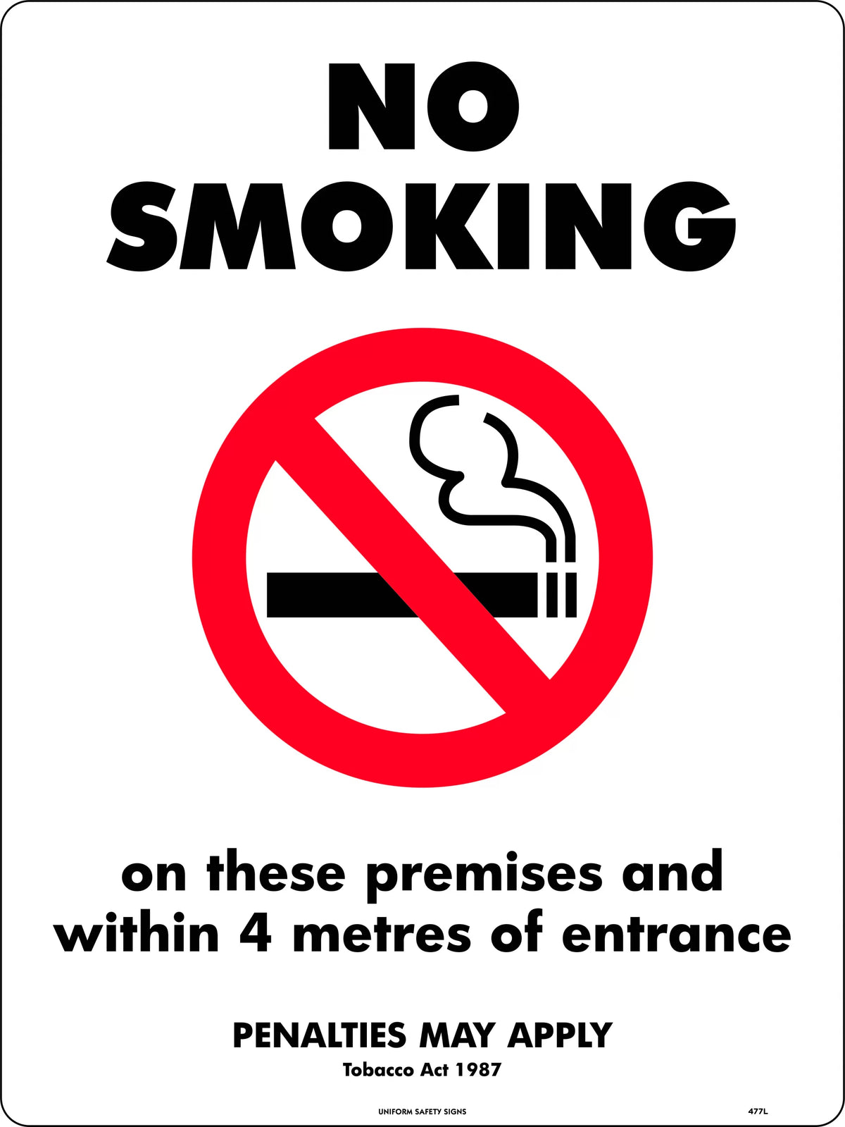 4 Metre Entrance No Smoking Sign | Commercial Premises | Uniform Safety Signs