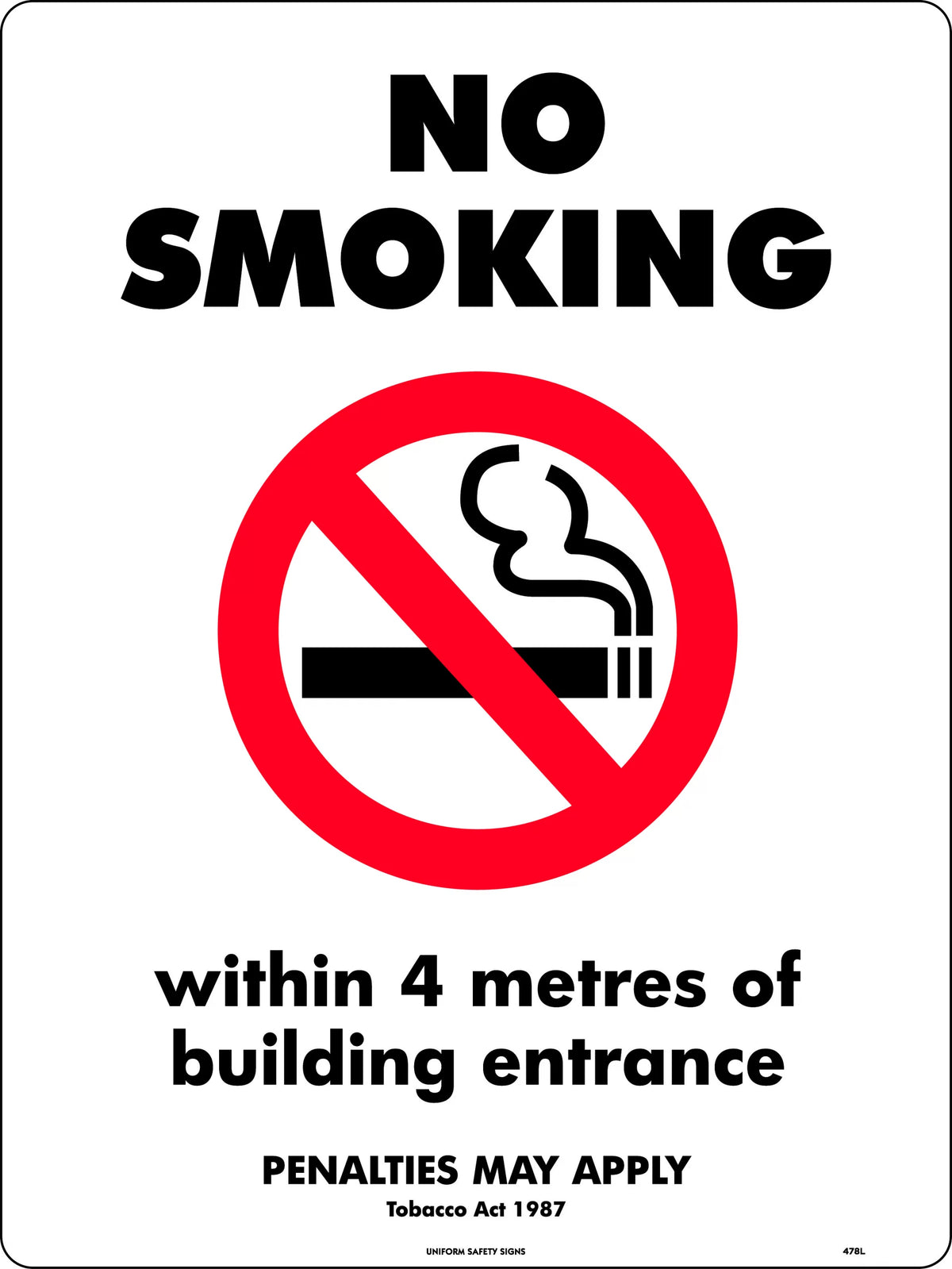 4 Metre Clearance No Smoking Sign | Building Entrances | Uniform Safety Signs