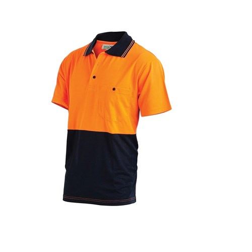 WORKIT Hi Vis Two Tone Short Sleeve Poly Cotton Polo in orange and navy