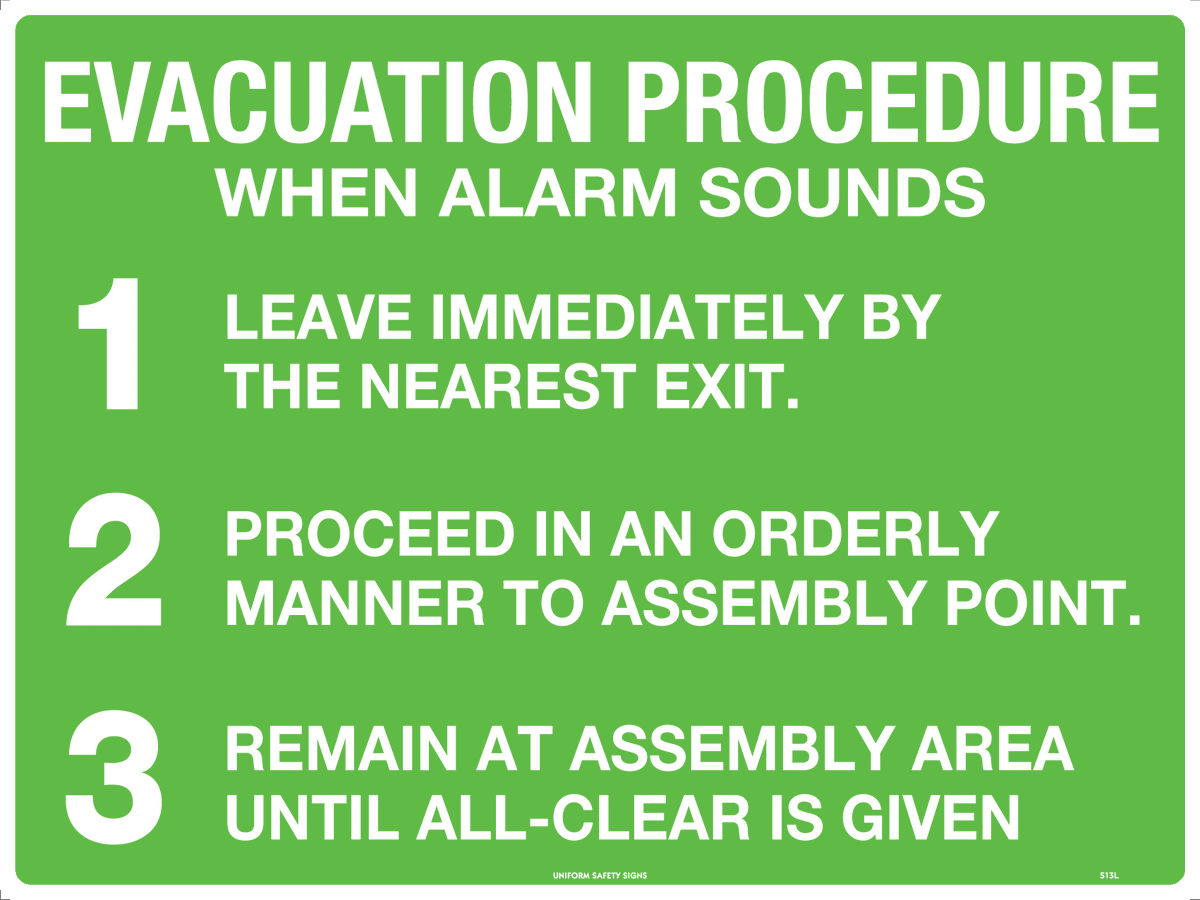 Self Adhesive Evacuation Procedure | Site Safety | Uniform Safety Signs
