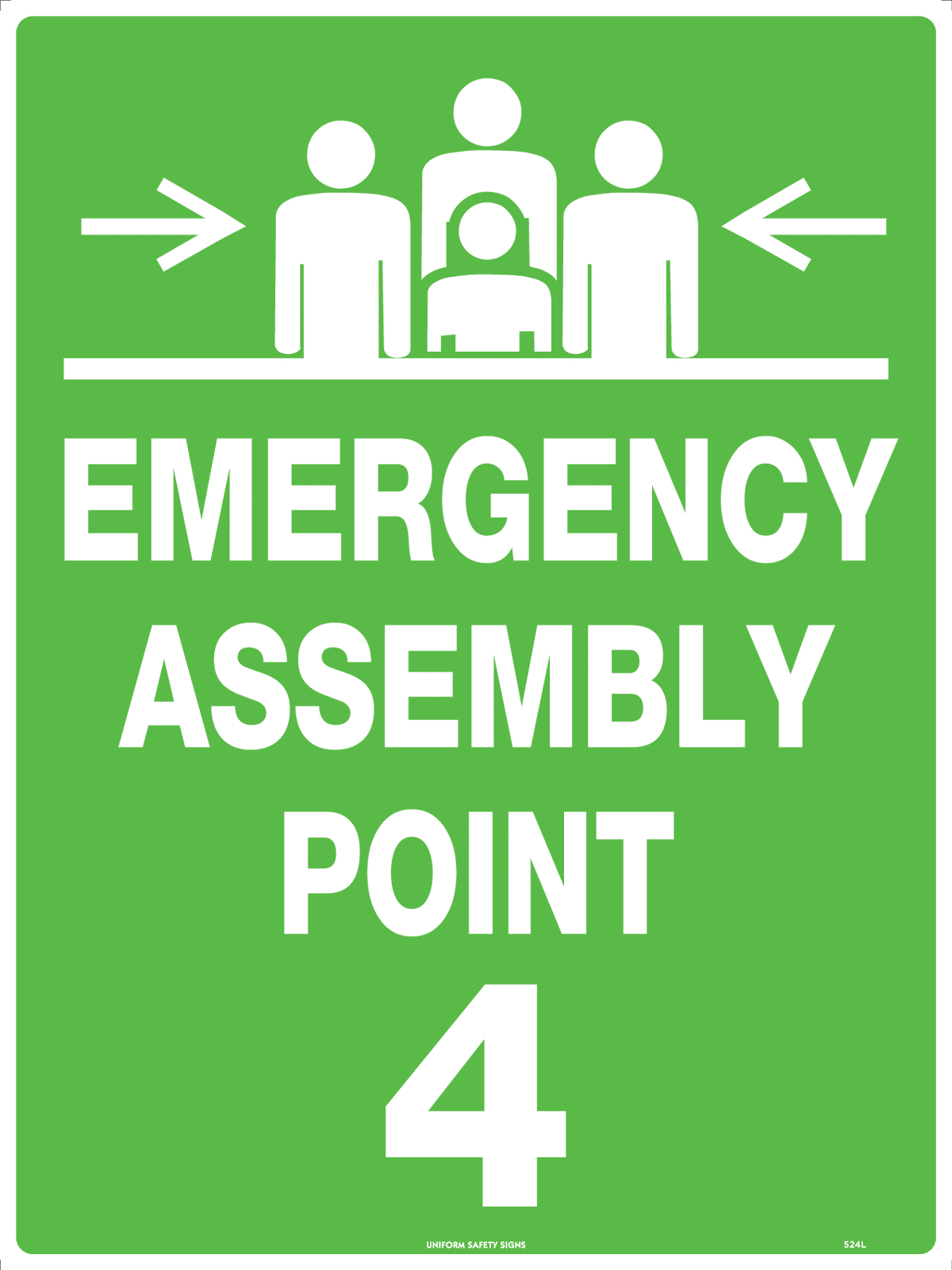 Metal Emergency Assembly Point 4 | Site Evacuations | Uniform Safety Signs