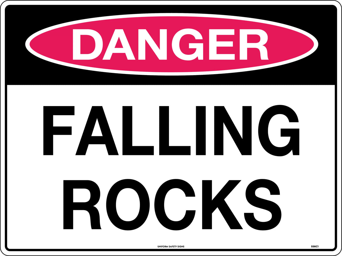 600x400mm Falling Rocks Sign | Mining and Quarry Sites | Uniform Safety Signs