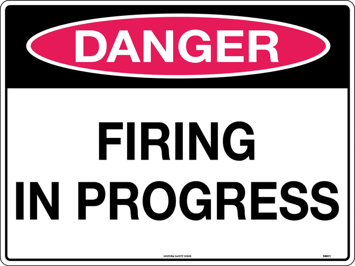 450x300mm Metal Danger Firing in Progress Class 1 Sign