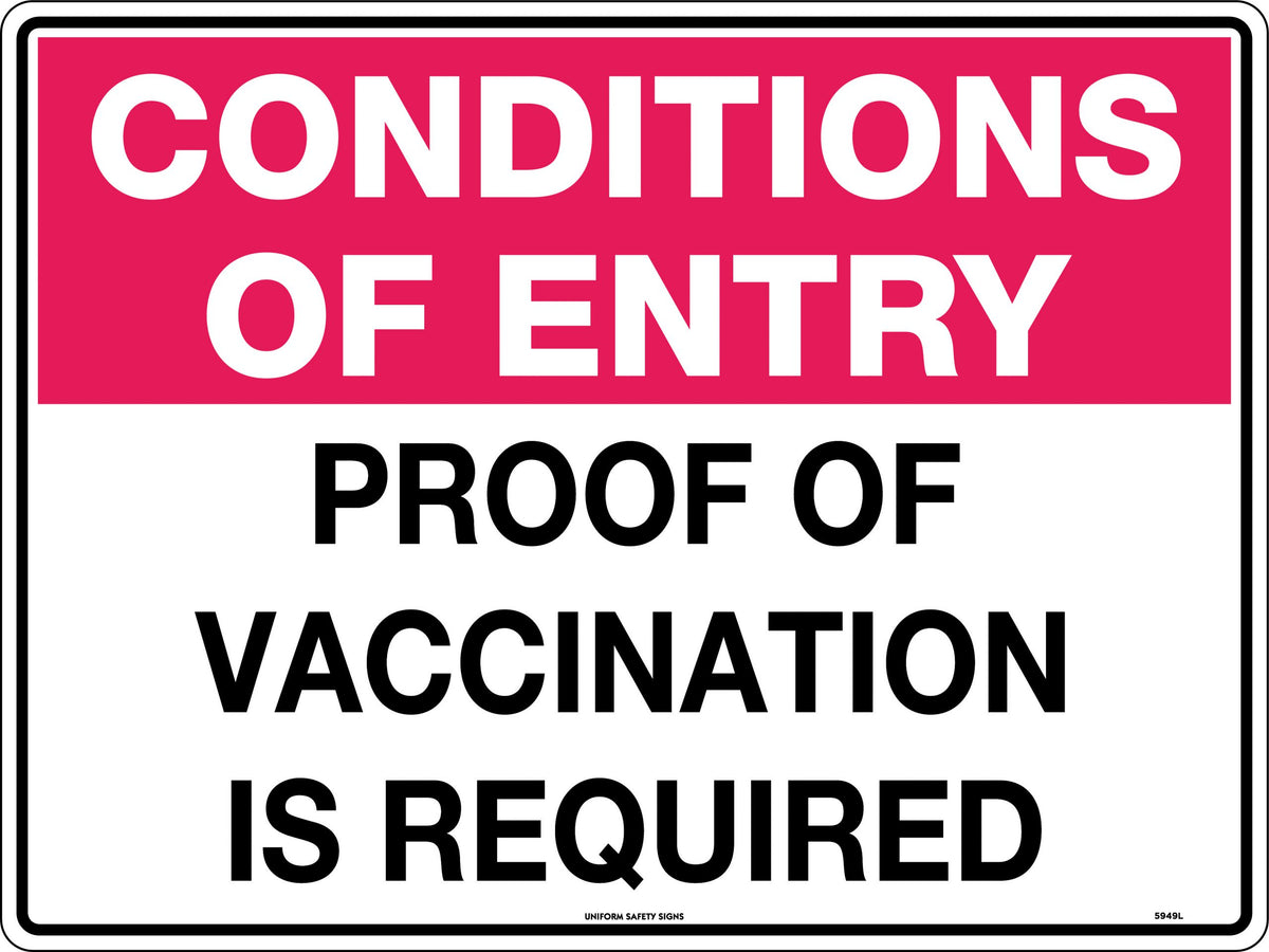 Vaccination Proof Entry Sign | Workplace Access | Uniform Safety Signs