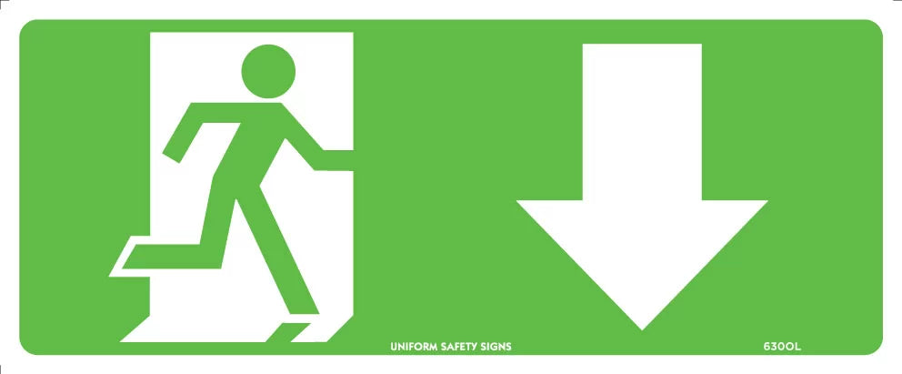 Poly Running Man Arrow Down | Emergency Exit Wayfinding | Uniform Safety Signs