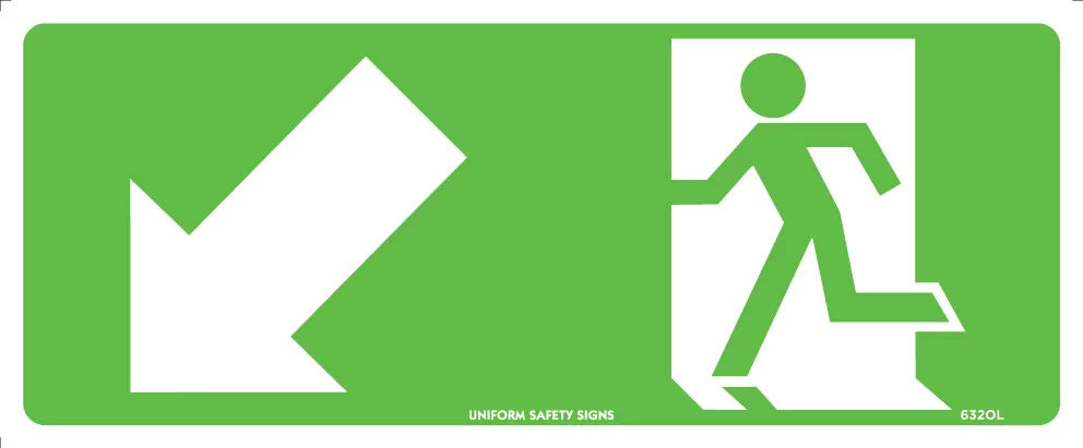 Poly Running Man Down/Left Sign | Emergency Exits | Uniform Safety Signs