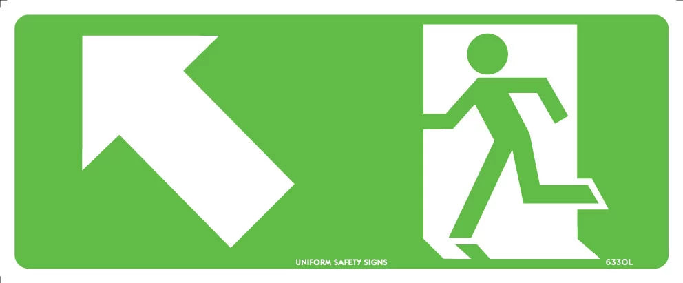 Luminous Running Man Arrow Up/Left | Emergency Egress | Uniform Safety Signs