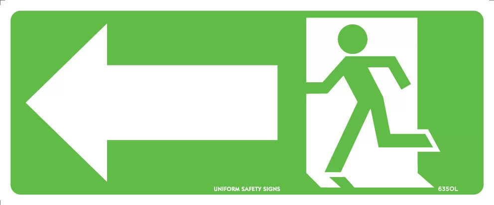 350x145mm Running Man Left Sign | Emergency Exits | Uniform Safety Signs