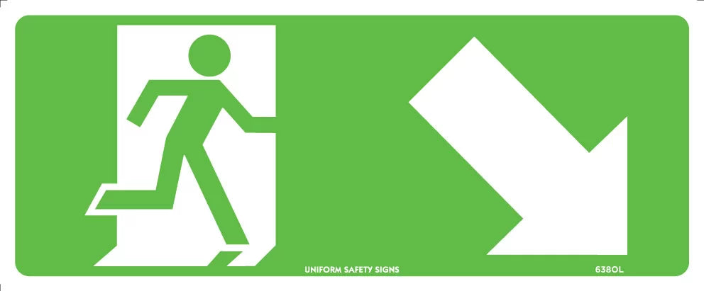 Luminous Running Man Arrow Down/Right | Emergency Egress | Uniform Safety Signs