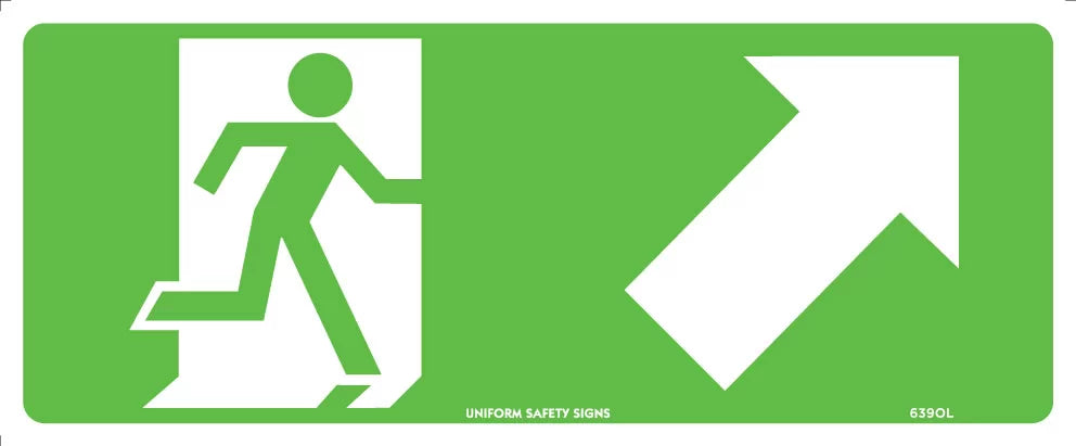 Luminous Running Man Arrow Up/Right | Emergency Egress | Uniform Safety Signs