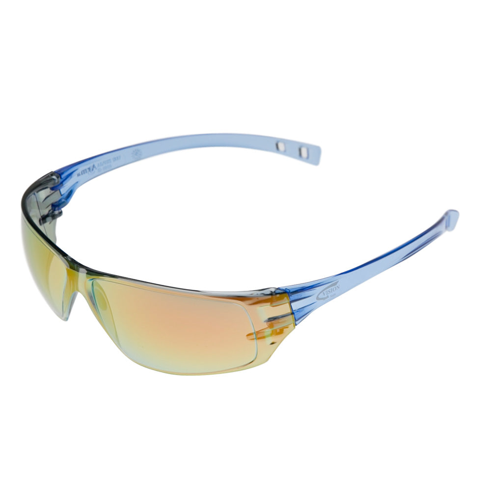 Blue Frame Safety Glasses with Red Mirror Lenses | Vision Safe