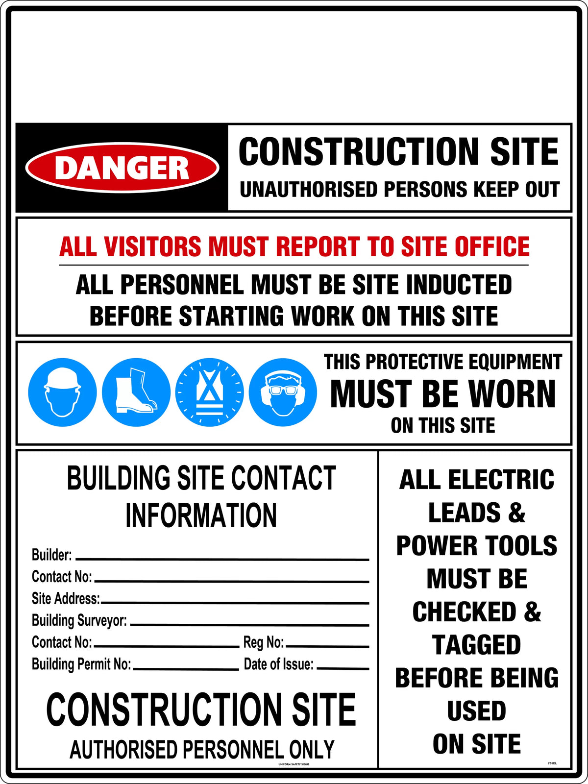 1200x800mm Safety Requirements Sign | Building Sites | Uniform Safety Signs