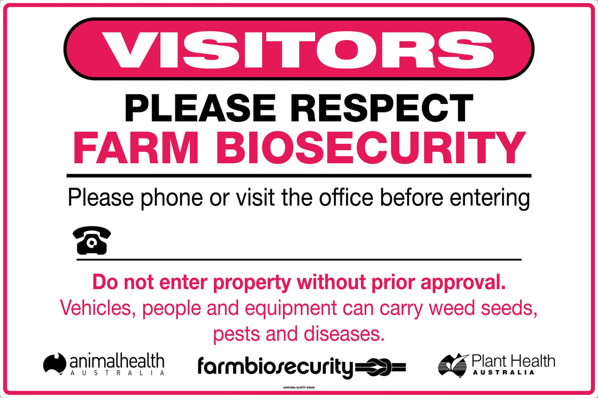Corflute Biosecurity Sign | Farm Gate Entry | Uniform Safety Signs