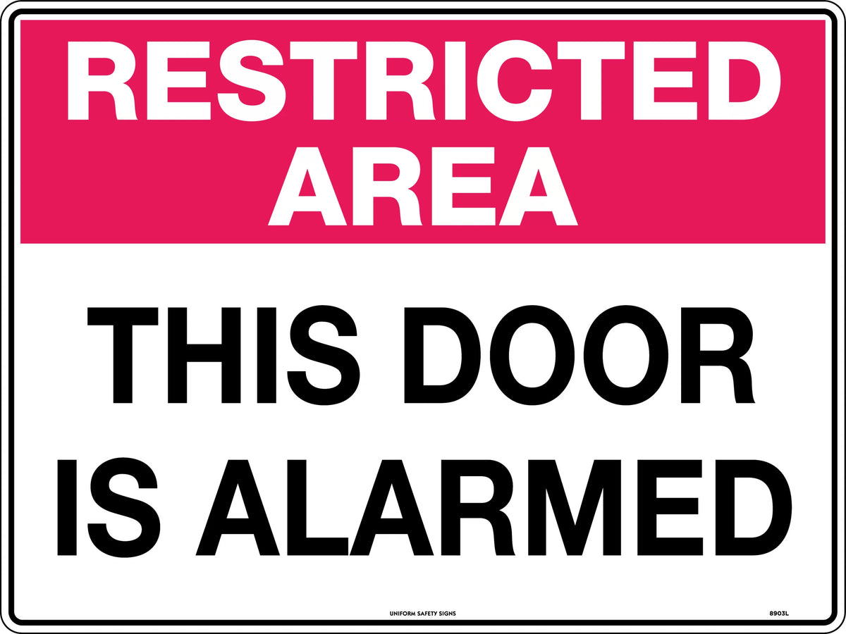 Metal Restricted Area Alarmed Sign | Secure Entry Points | Uniform Safety Signs