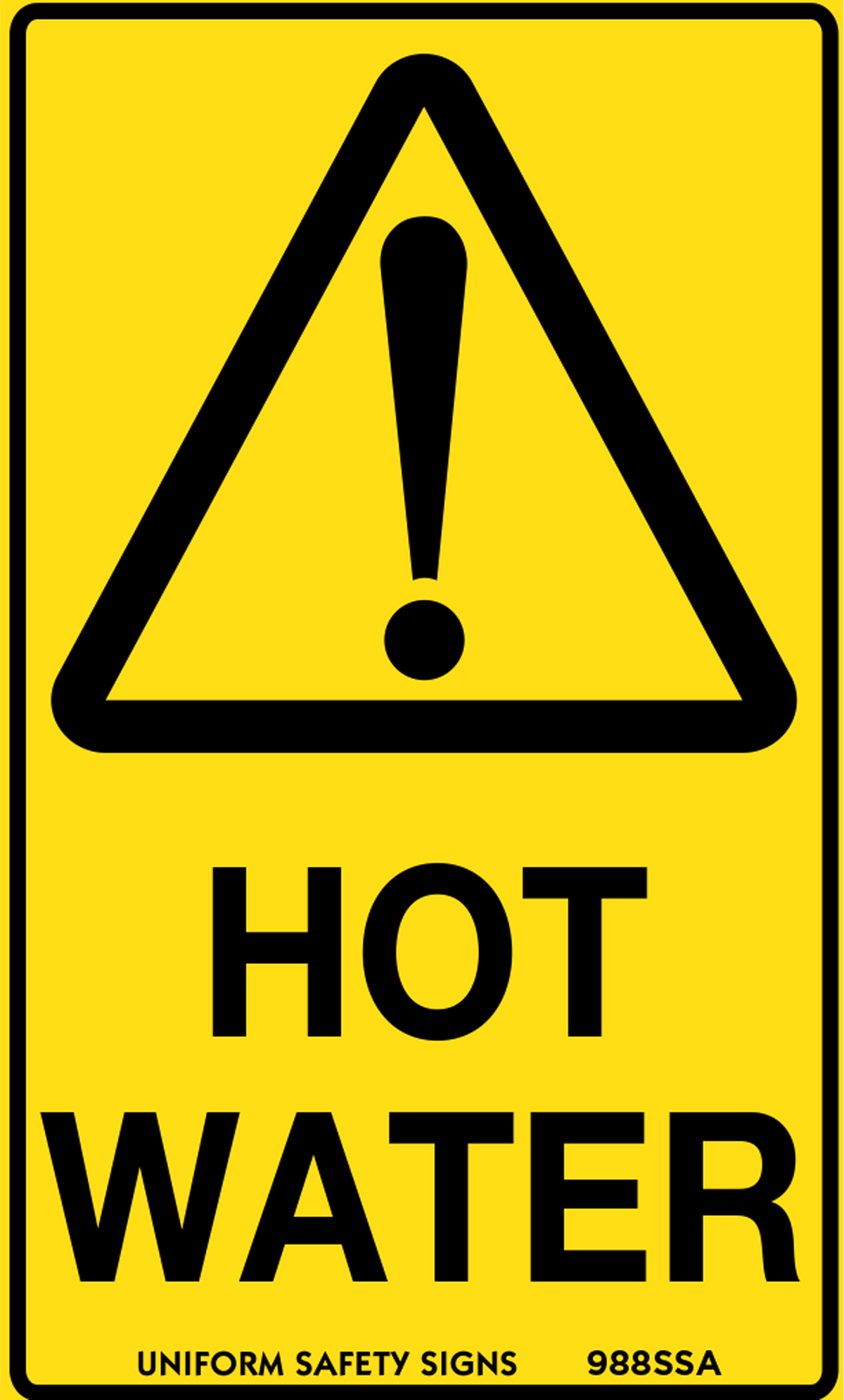 90x55mm Hot Water Caution Sign | Plant Rooms | Uniform Safety Signs