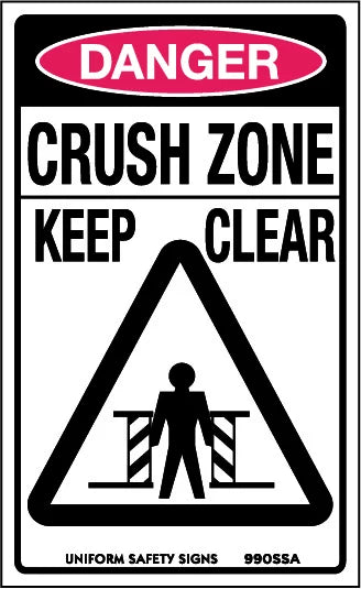 Self Adhesive Danger Crush Zone Sign | Machinery Areas | Uniform Safety Signs