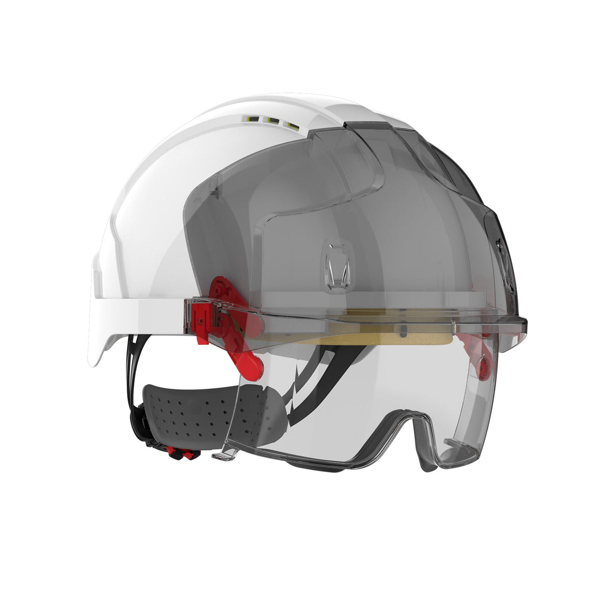 Vented Safety Helmet with Clear Lens and Wheel Ratchet