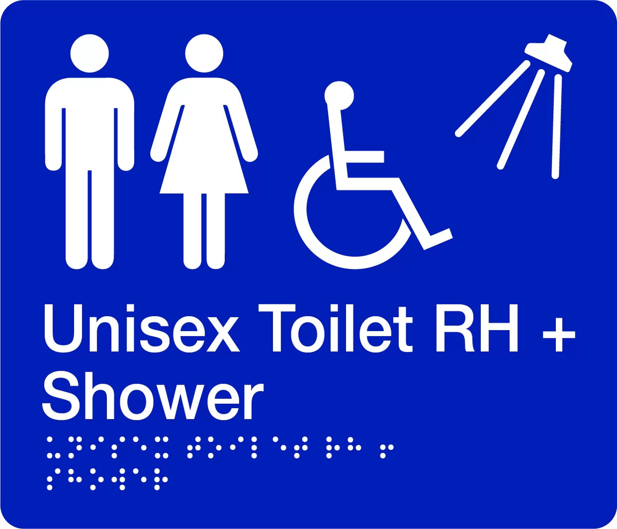Right 180x210mm Braille Toilet & Shower Sign | Uniform Safety Signs