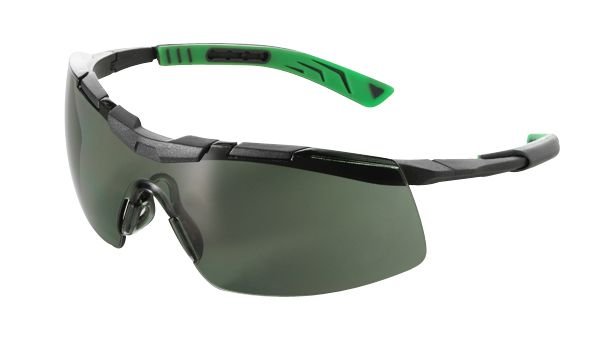 5X6 Safety Glasses Gunmetal Green Frame Smoke Lens